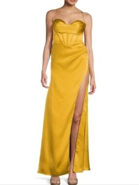 Gianni Bini Marigold Satin Corset Cowl-Neck Maxi Dress